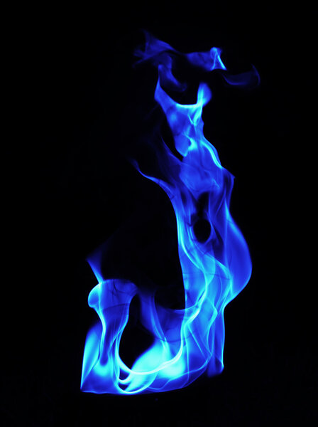 Blue Fire flames on black background