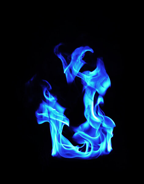 Blue Fire flames on black background