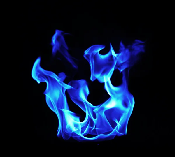 Blue Fire flames on black background — Stock Photo, Image