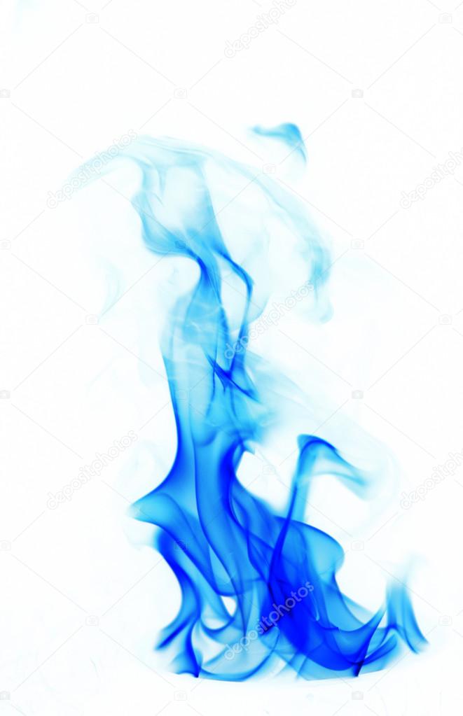 Blue Fire flames on white background