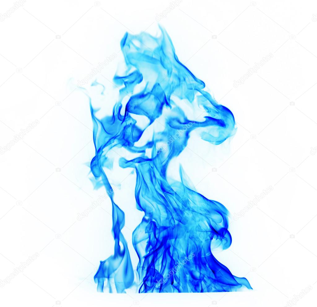 blue Fire flames on white background