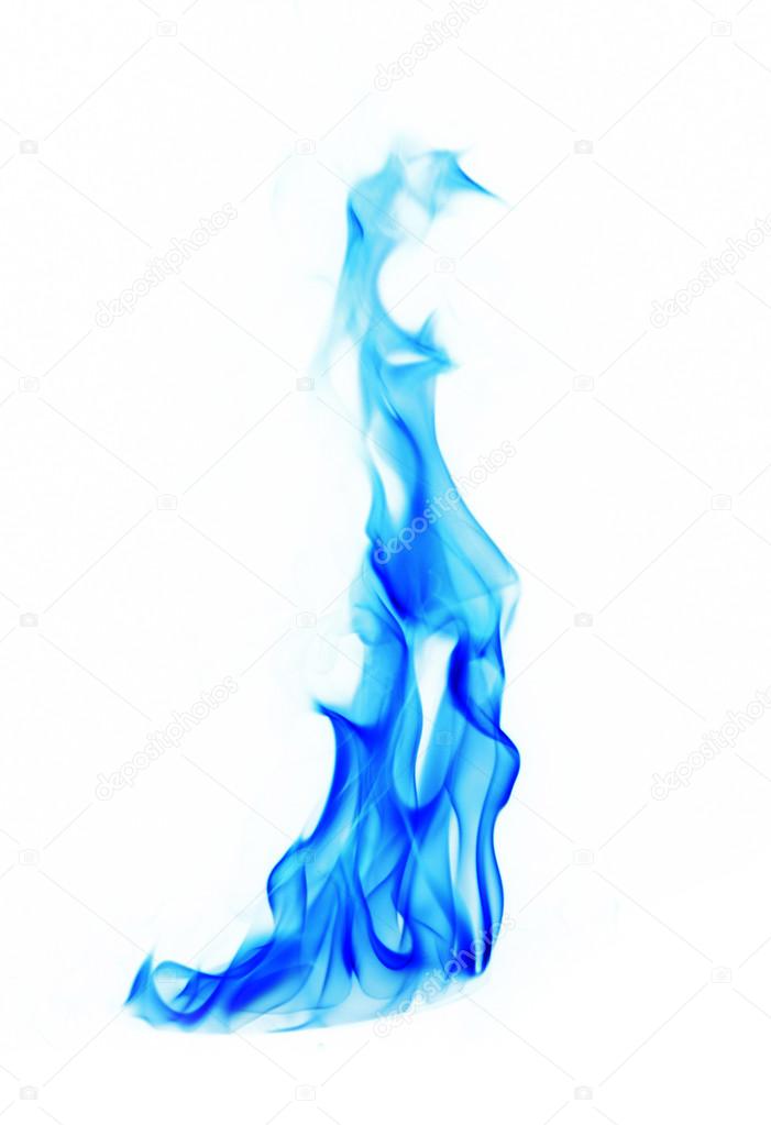 blue Fire flames on white background