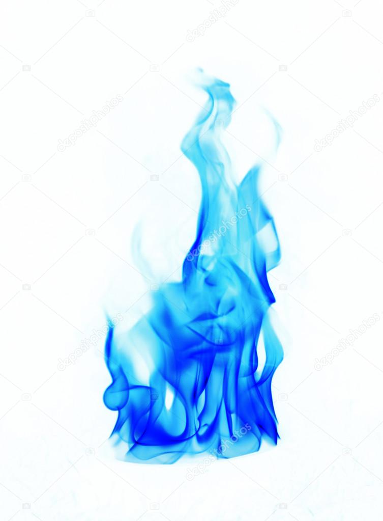 blue Fire flames on white background