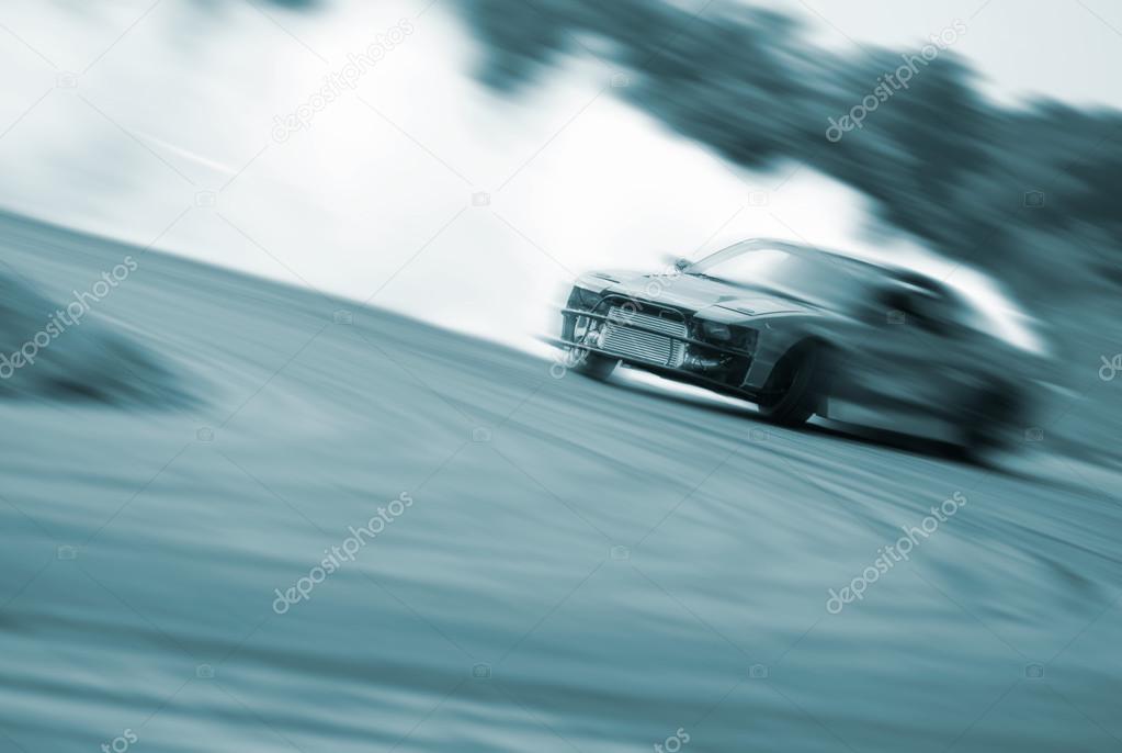Very fast driving, motion blur blue color drift