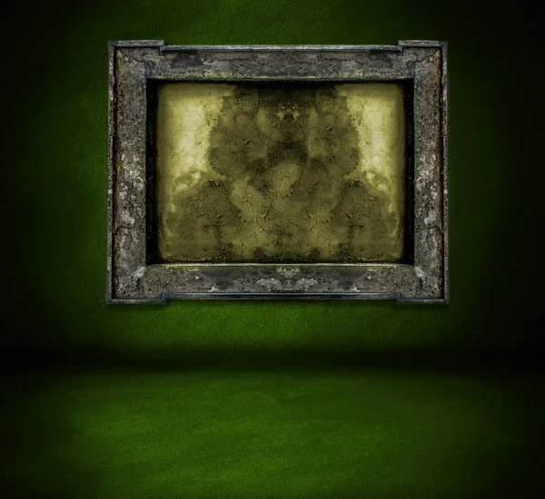 Mörk grön vägg med stomme och golv interiör bakgrund — Stockfoto