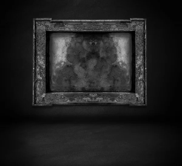 Donker muur met frame en vloer interieur achtergrond — Stockfoto