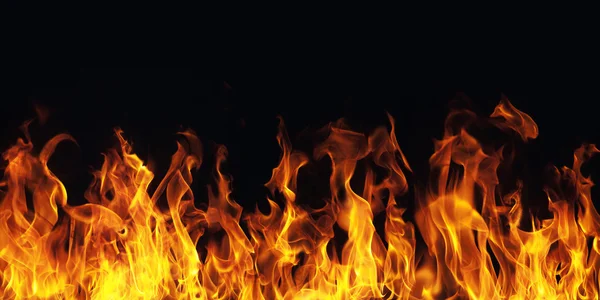 Burning fire flame on black background — Stock Photo, Image