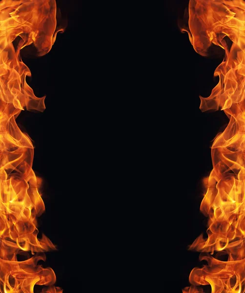 Burning fire flame frame on black background — Stock Photo, Image