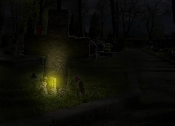 Kyrkogården natt — Stockfoto