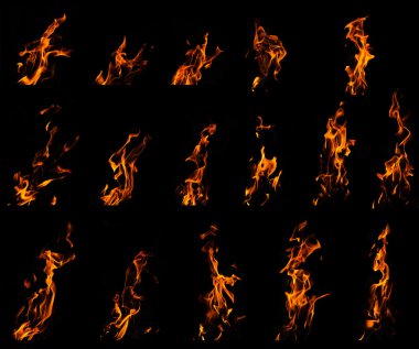 fire flame complitaion on black background. set numer 3 clipart