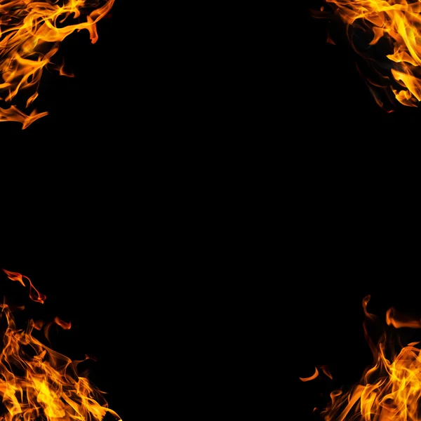 Burning fire flame on black background — Stock Photo, Image