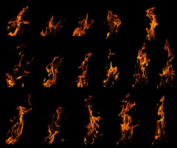 Fire flame complitaion on black background. set numer 3 — Stock Photo, Image