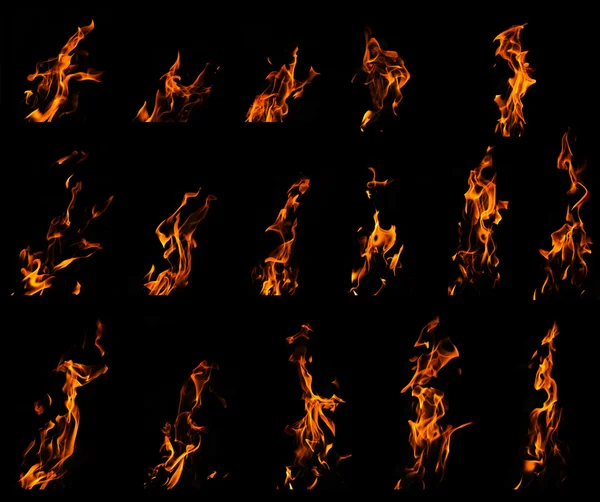 Tűz láng complitaion a fekete háttér. set numer 3 Stock Kép