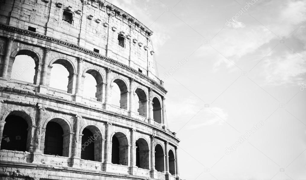 vintage black and white Colosseum in Rome, Italy