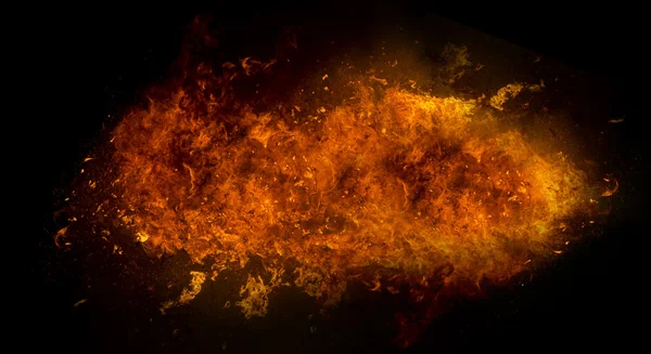 Fire flame explosion on black background — Stock Photo, Image