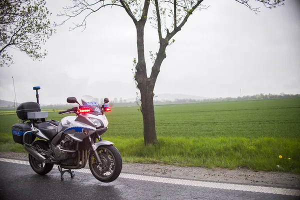 Wroclaw Poland- April 6: Police used Honda motorcycles in motorway crash sitePoland  April 6, 2015