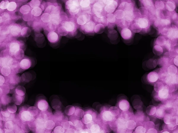 Natale viola cornice di sfondo con luci bokeh su nero — Foto Stock
