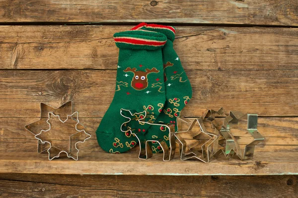 Christmas decorations on wooden floor