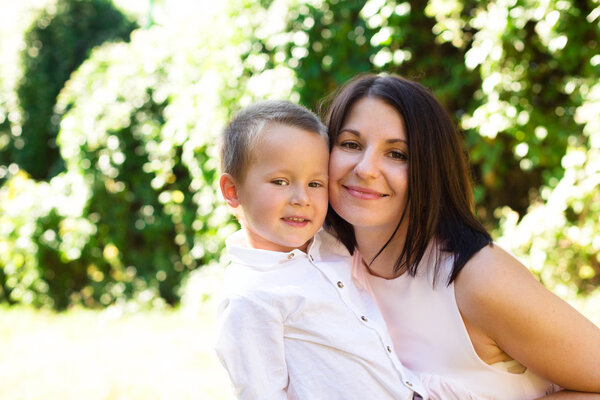 Mom and son on nature 