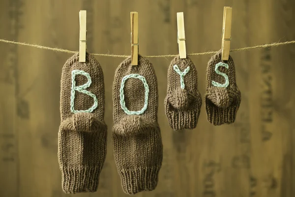 Meias artesanais com o sinal de meninos — Fotografia de Stock