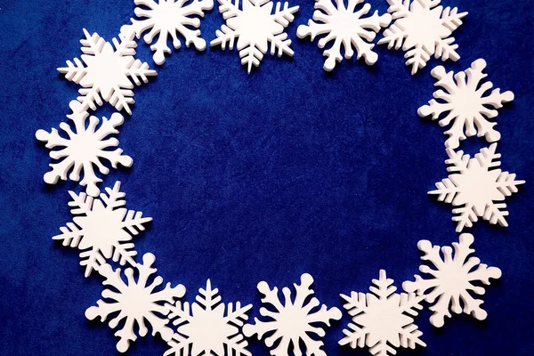 Frame Van Sneeuwvlokken Winterachtergrond Kerstversiering — Stockfoto