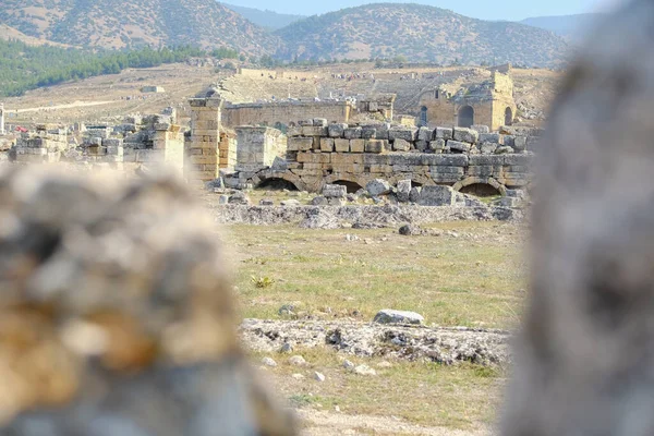 Pamukkale Nin Harabeleri Hindi Amfi Tiyatro Manzarası Harabe — Stok fotoğraf