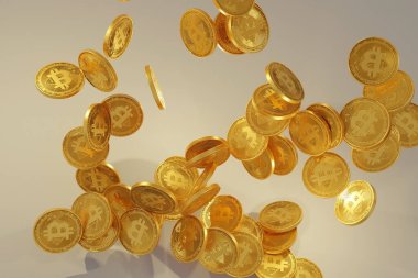 Hafif bir sırtüstü yere düşen bir sürü altın sikke.