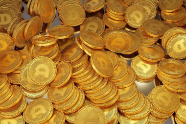 many gold coins dogekoin lie on a dark backgroun clipart