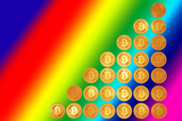 Eine Menge Goldmünzen Von Bitcoin Form Einer Pyramide Eine Investition — Stockfoto