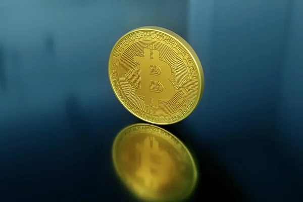 Eine Bitcoin Münze Auf Dunklem Hintergrund Wachstumsrate Investition Die Zukunft — Stockfoto