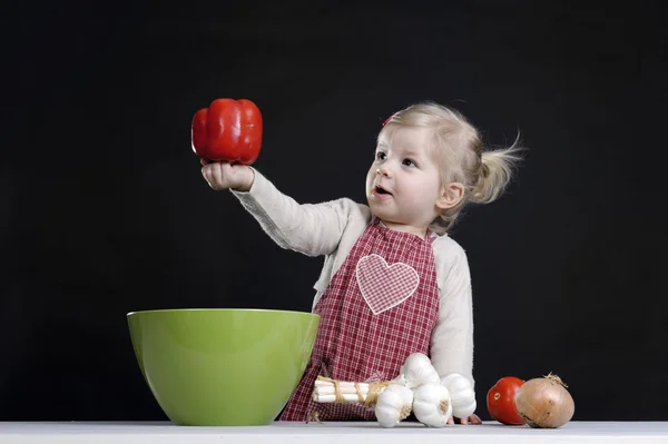 Little toddler cooking — Stock Photo, Image
