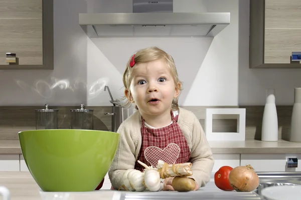 Little toddler cooking — Stock Photo, Image