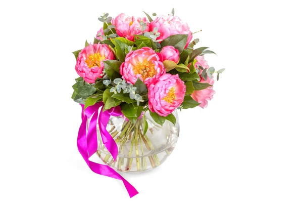 Amazing bouquet of pink pions isolated — Stock Photo, Image