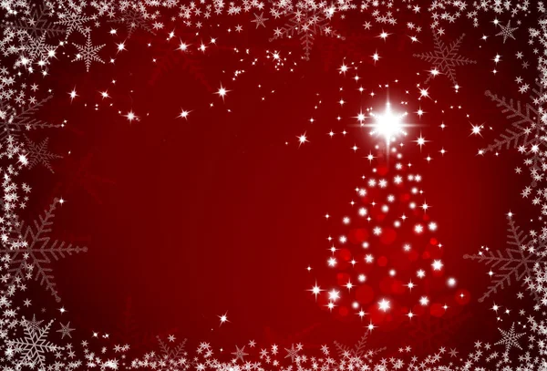 Christmas red background with snowflakes frame and Christmas tre — Stock Photo, Image