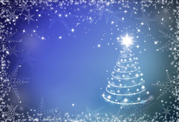 Christmas blue background with snowflakes frame and Christmas tr — Stock Photo, Image