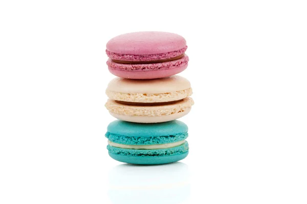 Three multicolored stacked macaroons isolated — Stock Photo, Image