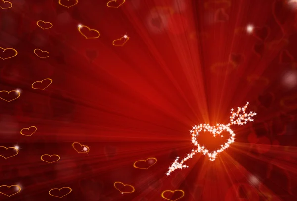 Saint-Valentin fond rouge avec des étoiles brillantes en forme de coeur — Photo