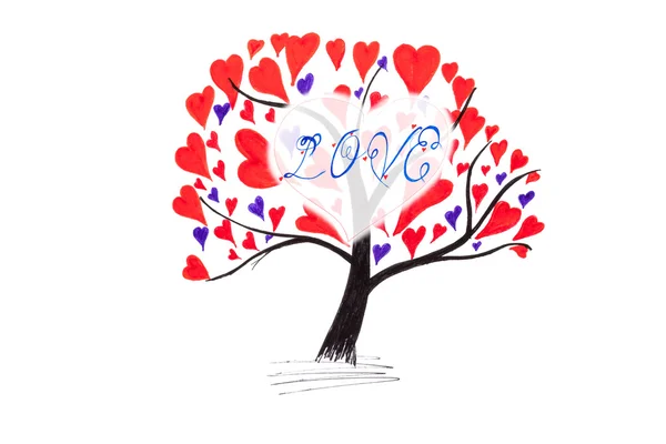 San Valentino fatto a mano con disegno a inchiostro di albero — Foto Stock