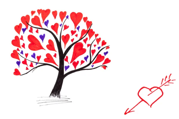 Handmade Valentine with ink drawing of tree — Stock Photo, Image
