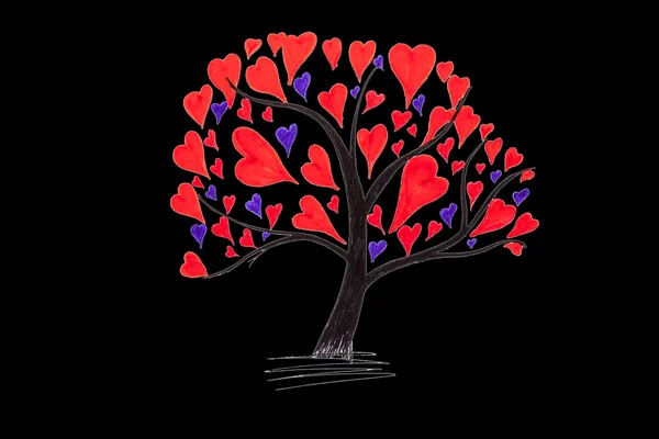 Handmade Valentine z atrament rysunek drzewa — Zdjęcie stockowe
