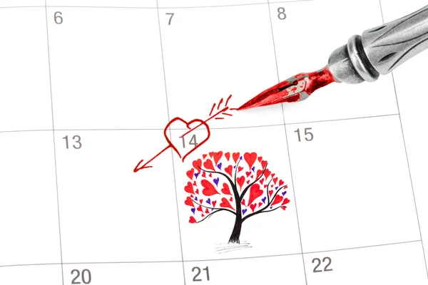 Señala el día de San Valentín en el calendario — Foto de Stock