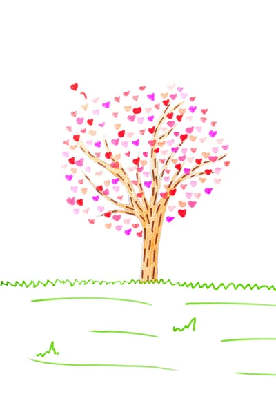 Biglietto di San Valentino con albero e cuori isolati — Foto Stock