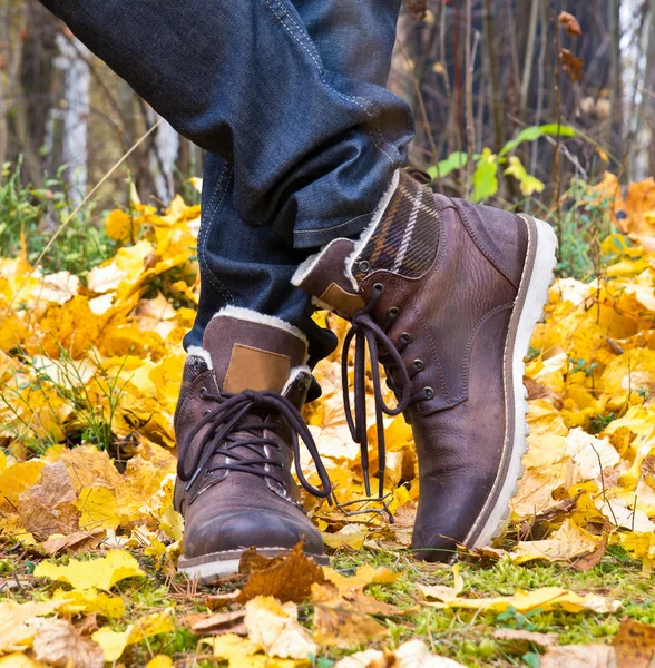 Autumn leather boots — Stock Photo, Image