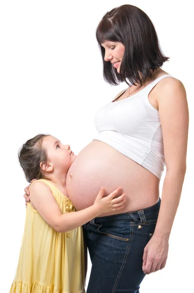 Mãe grávida e filha pequena — Fotografia de Stock