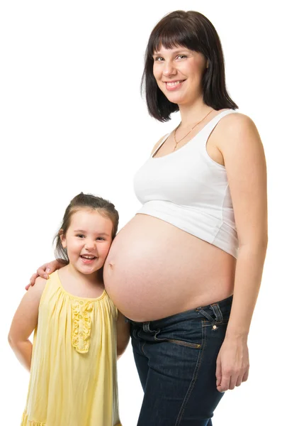 Happy pregnant mother and little daughter — Stock Photo, Image