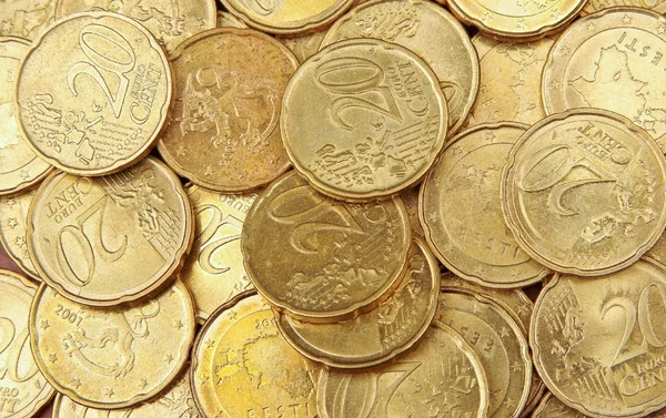 Pile of 20 cents euro coins — Stock Photo, Image