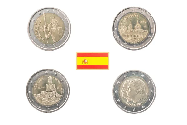 Set of Commemorative 2 euro coins of Spain — Stock Photo, Image