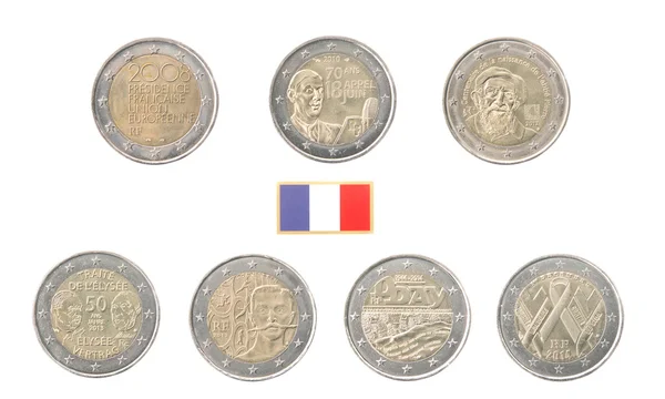 Set of Commemorative 2 euro coins of France — Stock Photo, Image