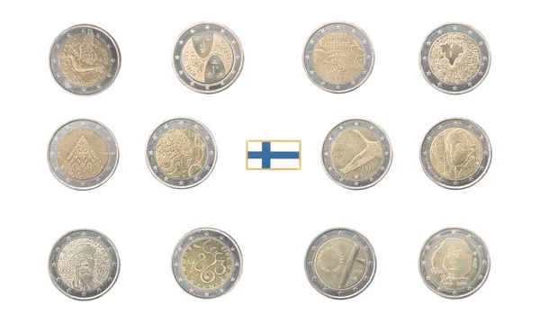 Set of Commemorative 2 euro coins of Finland — Stock Photo, Image