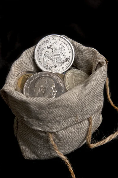 USA silver dollar in bag — Stock Photo, Image